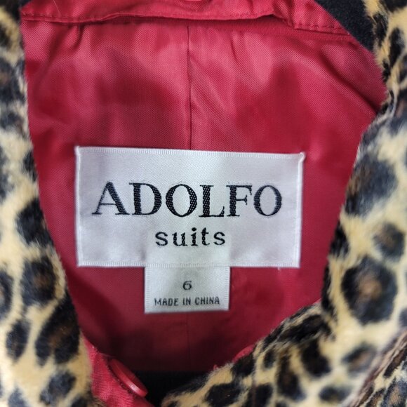 VTG Adolfo Red Button-Up Blazer Size 6 Leopard Print Removable Collar Deadstock - Picture 8 of 13